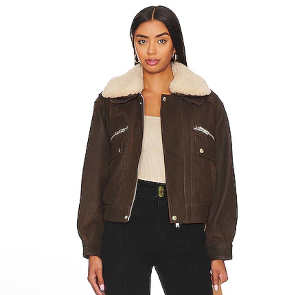 HEARTLOOM Noah 100% Genuine Lambskin Leather Jacket in Coco Brown Revolve Large